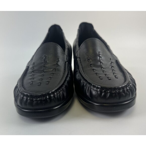 SAS Weave Slip On Loafer Black Leather Moc Toe Wedge Comfort Womens 8 W Wide - Picture 3 of 11